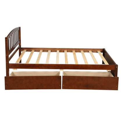 Twin Platform Storage Bed Frame With Two Drawers And Headboard - Walnut
