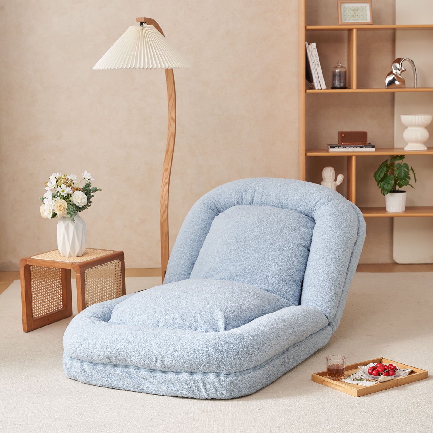 Triple Fold Down Blue Metal Sofa Bed - Blue