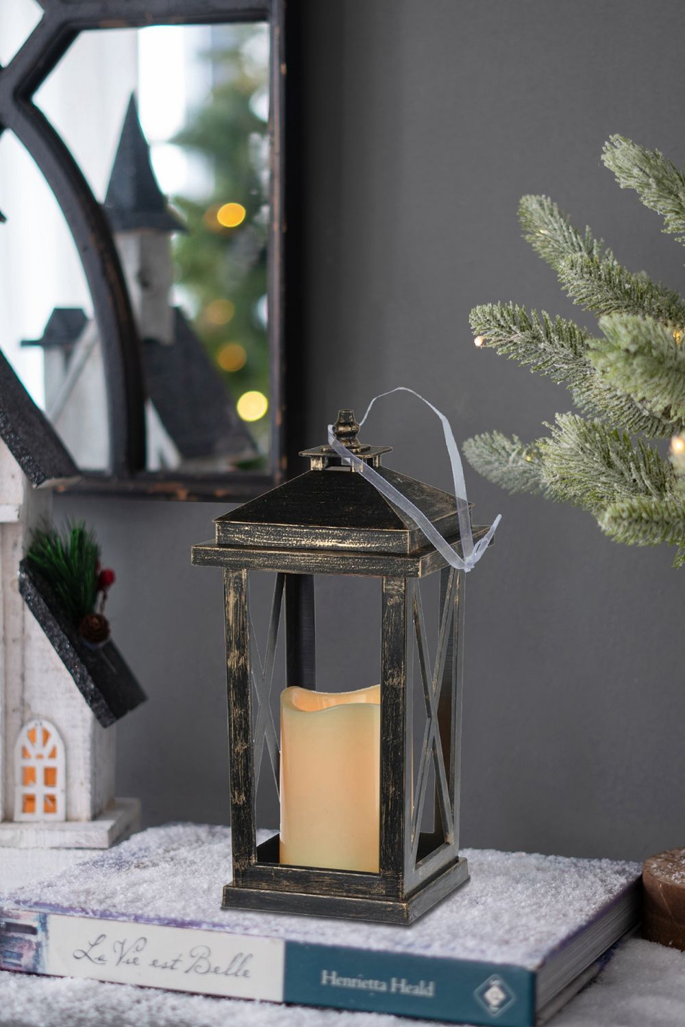 Menifee - Lantern With Led Candle (Set of 2) - Antique Black