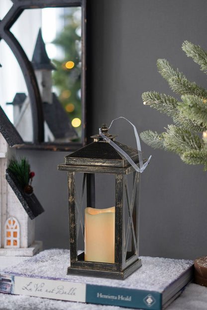 Menifee - Lantern With Led Candle (Set of 2) - Antique Black