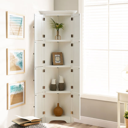 Tall Storage Cabinet With Doors And 4 Shelves For Living Room, Kitchen, Office, Bedroom, Bathroom, Modern - White
