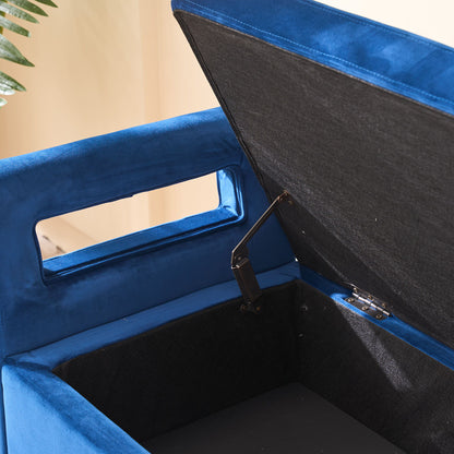 Wide Storage Soft Ottoman Bench With Armrests, Footrest Bed End Stool For Living Room, Dorm, Entryway And Bedroom - Navy