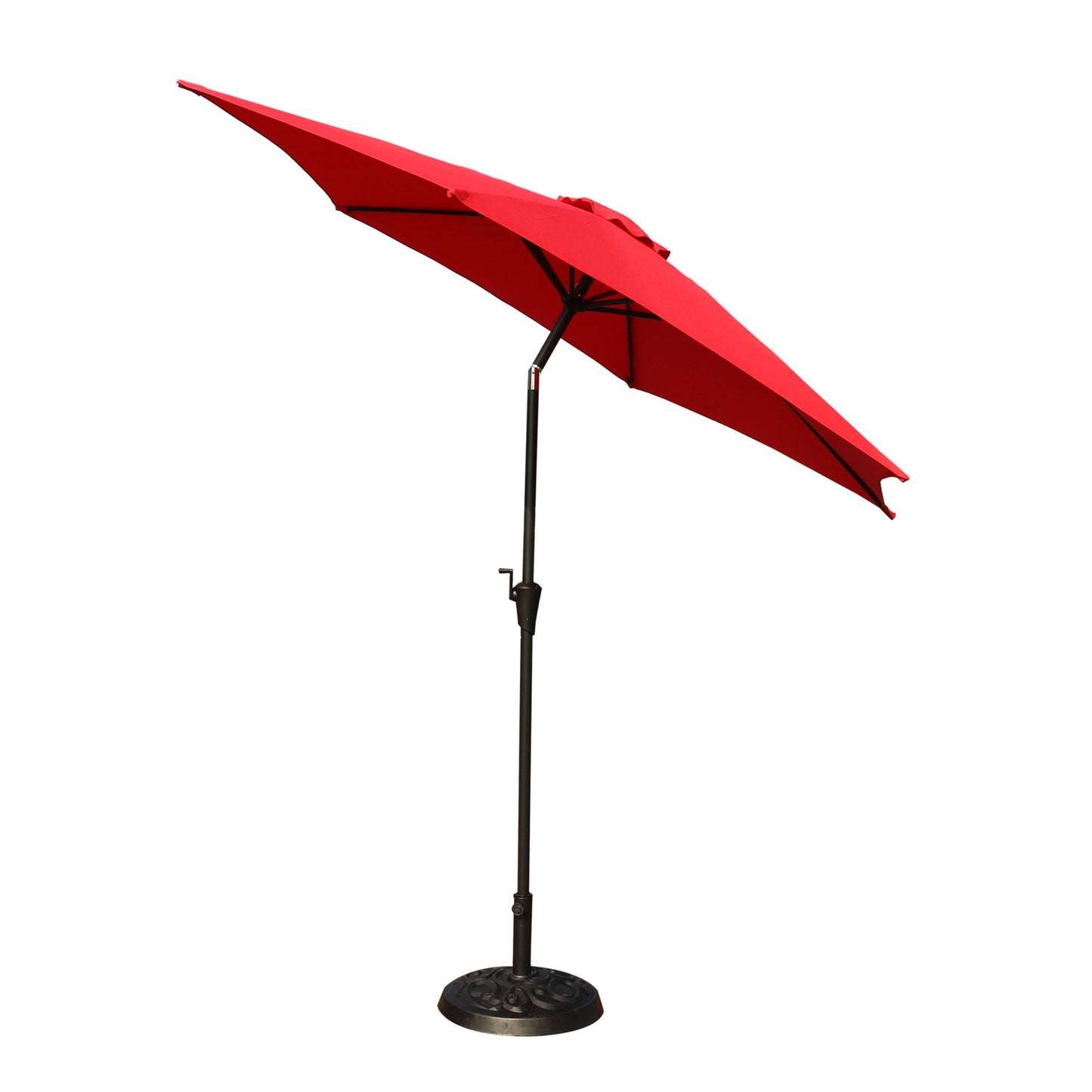 8.8' Outdoor Aluminum Patio Umbrella, Patio Umbrella, Market Umbrella With 33 Pounds Round Resin Umbrella Base, Push Button Tilt And Crank Lift - Red