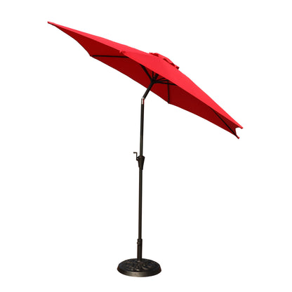 8.8' Outdoor Aluminum Patio Umbrella, Patio Umbrella, Market Umbrella With 33 Pounds Round Resin Umbrella Base, Push Button Tilt And Crank Lift - Red
