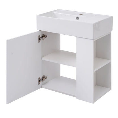 Modern Floating Bathroom Vanity With Ceramic Basin Perfect For Small Bathrooms, Right Side Storage - White