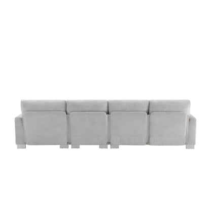 Modern Oversized Sectional Sofa, L-Shaped Luxury Couch Set With 2 Free Pillows, 5 Seat Chenille Indoor Furniture With Chaise - Light Gray