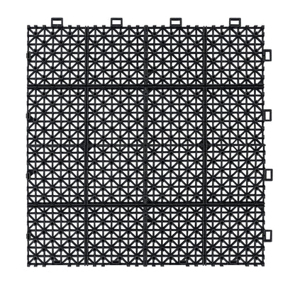 Interlocking Deck Tiles Plastic Waterproof Outdoor All Weather Anti-Slip Bathroom Shower Balcony Porch Strong Weight Capacity Upto 6613 Lbs, Rosette Pattern Pack Of 12 - Black