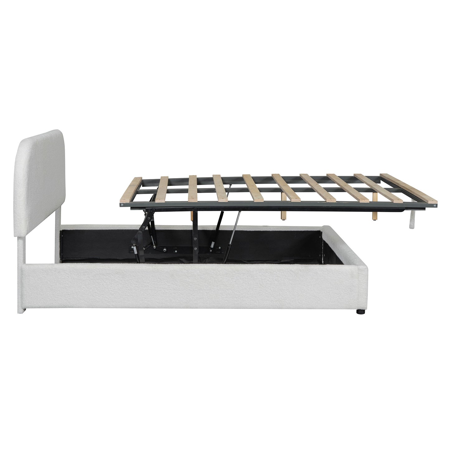 Full Size Upholstered Platform Bed With Hydraulic Storage System - White