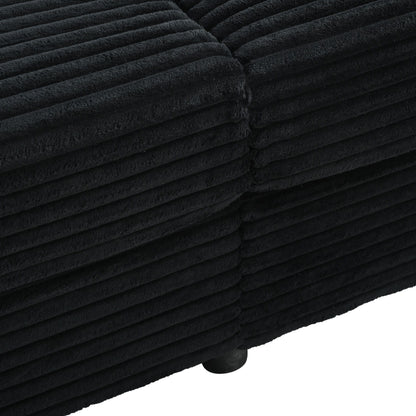 Oversized Loveseat Chaise Lounge Sectional Sofa Bed Corduroy Sleeper Sofa With 2 USB Ports, 2 Cup Holders And 2 Throw Pillows For Living Room And Bedroom - Black