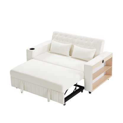 Pull Out Sofa Bed Convertible Couch Loveseat Sofa Modern Sleeper Sofa With Adjustable Backrest For Living Room - Beige