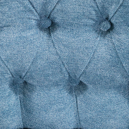 Accent Chair, Living Room Chair, Footrest Chair Set With Vintage Brass Studs, Button Tufted Upholstered Armchair For Living Room, Comfy Reading Chair For Bedroom, Reception Room - Blue