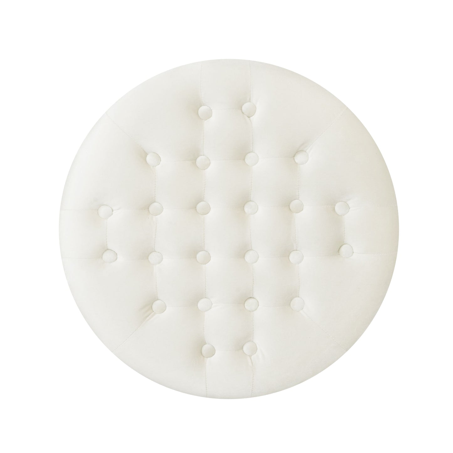 Elegant Round Ottoman With Studded Rim - Beige
