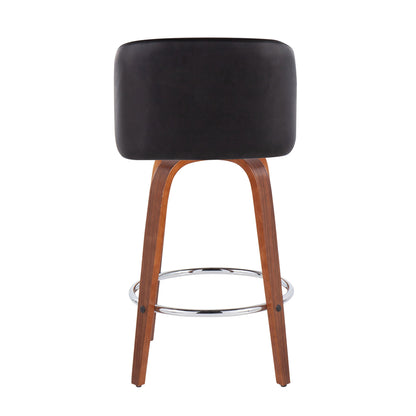 Toriano - Mid-Century Modern Fixed Height Counter Stool With Round Footrest (Set of 2) - Walnut / Black