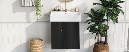 Modern Floating Bathroom Vanity With Ceramic Basin, Perfect For Small Bathrooms, Left Side Storage - Black