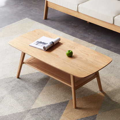 Center Low Table, Coffee Table With Storage Shelf - Natural