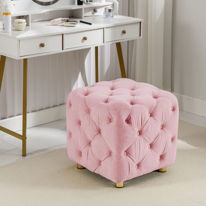 Modern Velvet Upholstered Ottoman, Exquisite Small End Table, Soft Foot Stool, Dressing Makeup Chair, Comfortable Seat For Living Room, Bedroom, Entrance - Pink