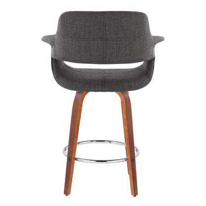 Vintage Flair - Mid-Century Modern Fixed Height Counter Stool With Swivel With Round Footrest (Set of 2) - Walnut / Charcoal