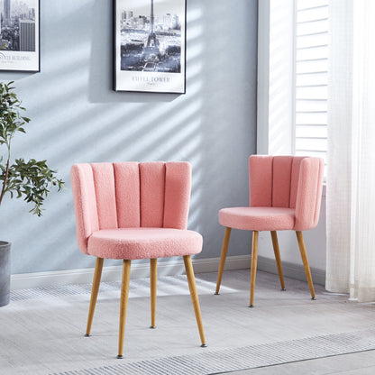 Modern Dining Chair (Set of 2) With Iron Tube Wood Color Legs, Shorthair Cushions And Comfortable Backrest, Suitable For Dining Room, Living Room, Cafe, Simple Structure - Light Pink