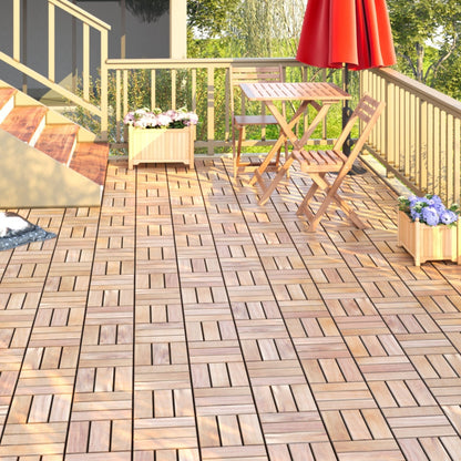 30 Piece Interlocking Deck Tiles Checker Pattern, Square Acacia Hardwood Outdoor Flooring For Patio, Bancony, Pool Side - Yellow