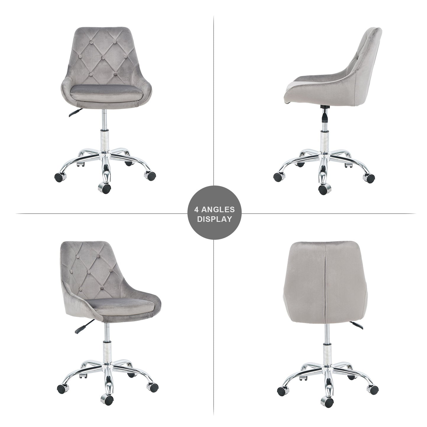 Modern Velvet Fabric Dining Chair With Chrome Legs, Soft And Comfortable, Lift Adjustment, Space Saving - Gray