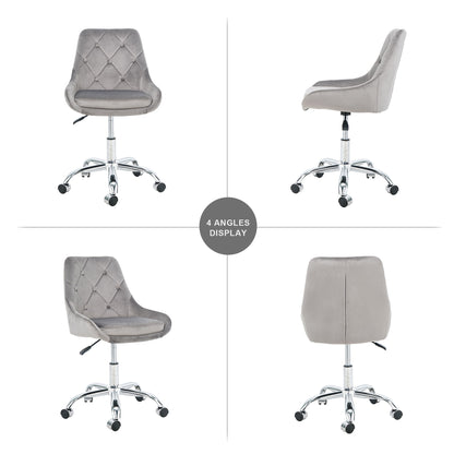 Modern Velvet Fabric Dining Chair With Chrome Legs, Soft And Comfortable, Lift Adjustment, Space Saving - Gray