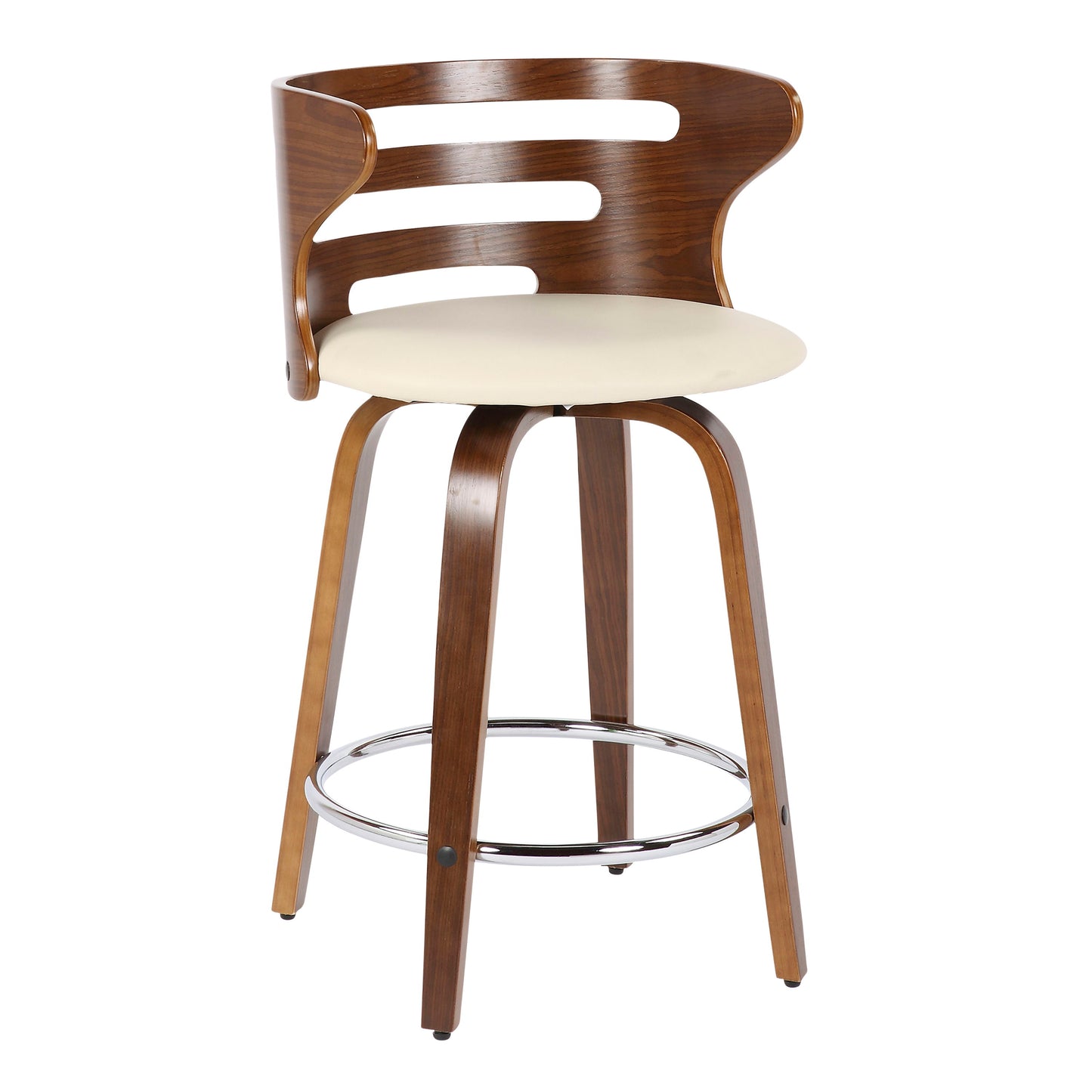 Cosini - Mid-Century Modern Counter Stool With Swivel (Set of 2) - Walnut / Cream