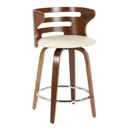 Cosini - Mid-Century Modern Counter Stool With Swivel (Set of 2) - Walnut / Cream