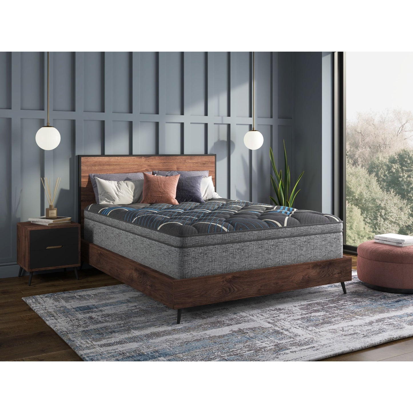 Comfort Care - 15" Full Size Euro Top Hybrid Mattress, Plush Comfort With Advanced Cooling - Gray / Blue