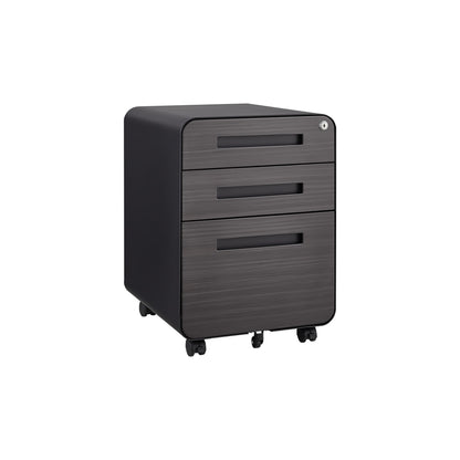 3 Drawer Mobile File Cabinet Under Desk Office, Simple Style Versatile Storage Cabinet, 5 Wheel Design Anti-Tilting Cold Rolled Steel Waterproof Moisture-Proof - Black