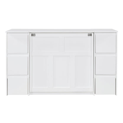 Twin Size Murphy Bed With Drawers, Cabinets, And USB Ports - White