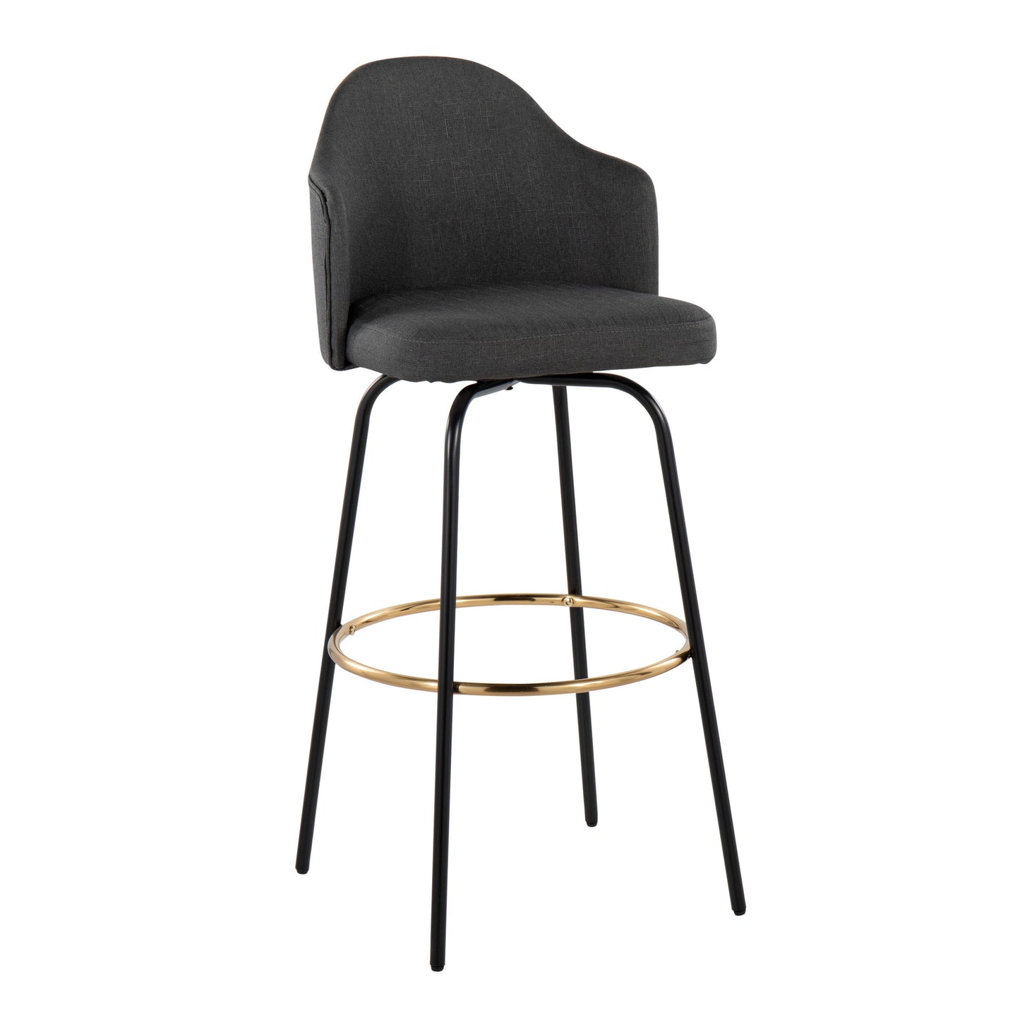 Ahoy - Contemporary Fixed Height Bar Stool Round Gold Footrest (Set of 2) - Charcoal / Black