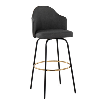 Ahoy - Contemporary Fixed Height Bar Stool Round Gold Footrest (Set of 2) - Charcoal / Black