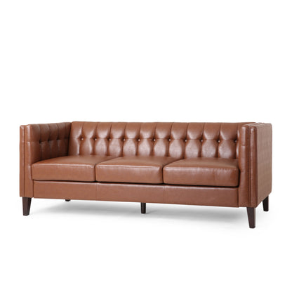Comfy 3 Seat Sofa With Tufted Back, Modern For Living Room - Light Brown