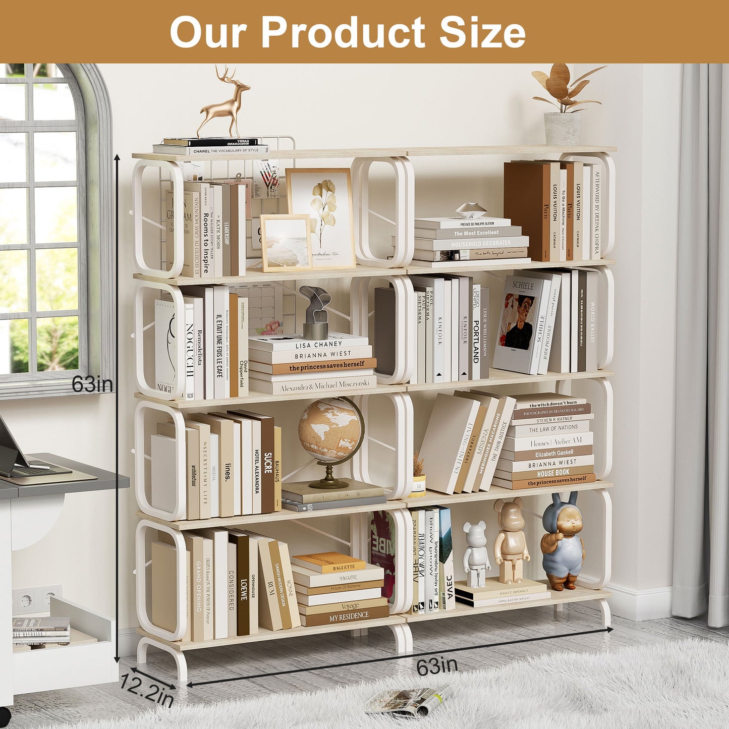Vintage Industrial Style 5 Tier Large Bookshelf - White