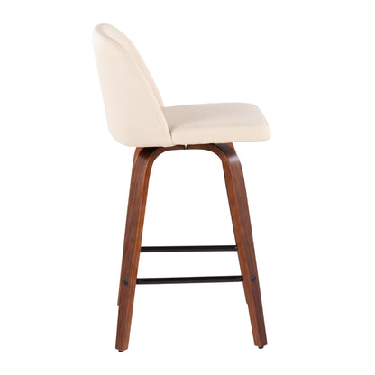 Toriano - Mid-Century Modern Fixed Height Counter Stool With Square Footrest (Set of 2) - Walnut / Cream