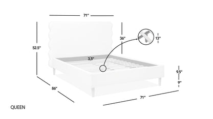 Stockholm - Queen Modern Wavy Headboard Platform Bed - Antique White