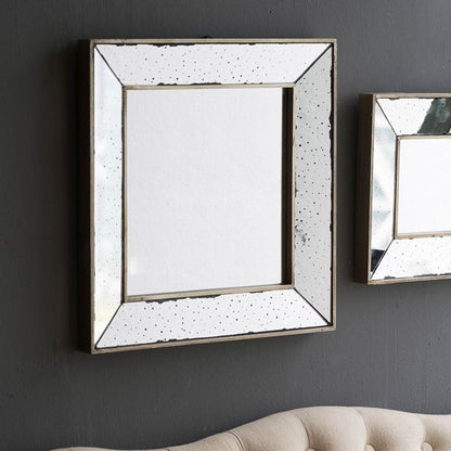 Distressed Square Accent Mirror, Traditional Style Framed Wall Mirror For Living Room, Entryway, Office, Bedroom, Hallway - Silver