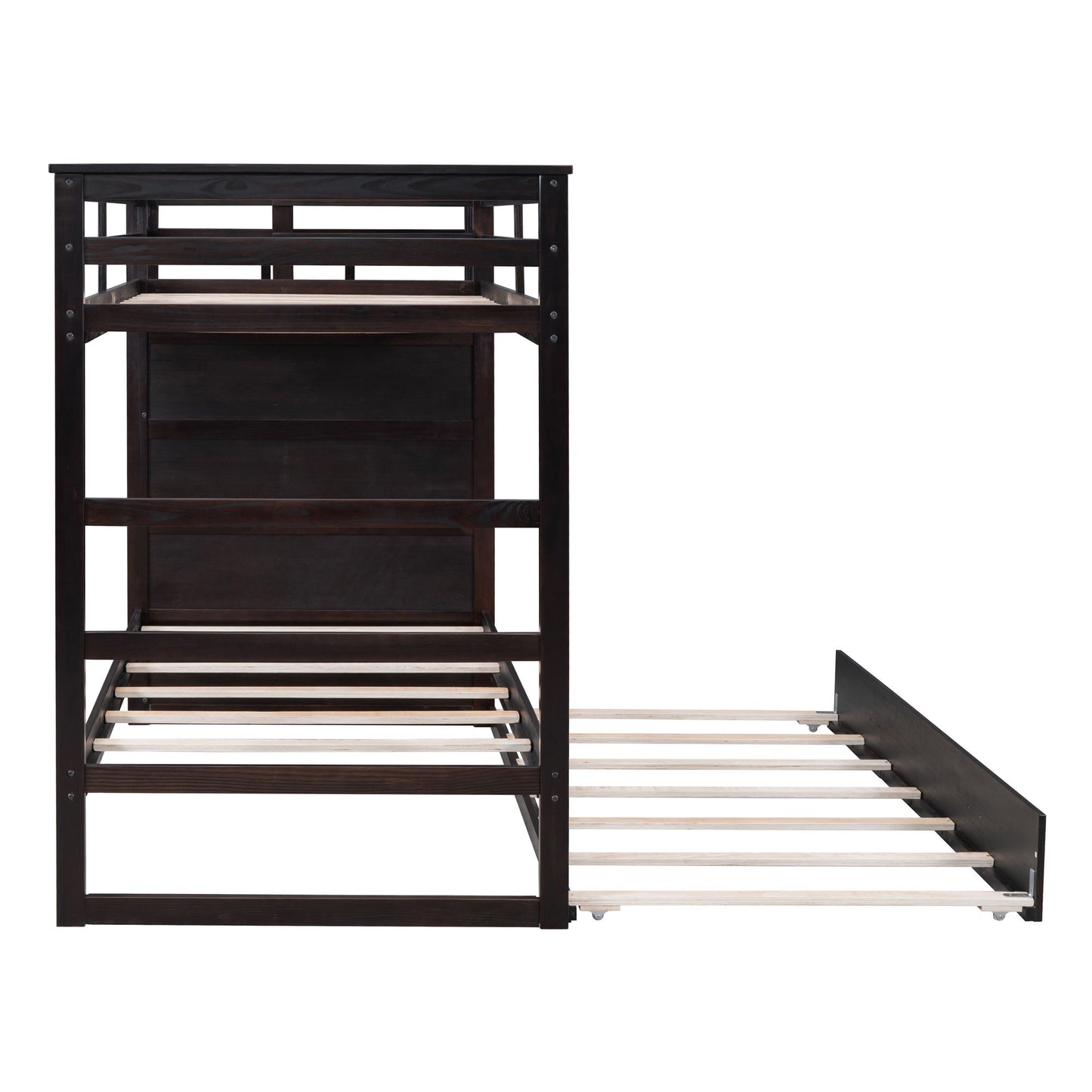 Twin Over Twin Bunk Bed With Trundle And Staircase - Espresso