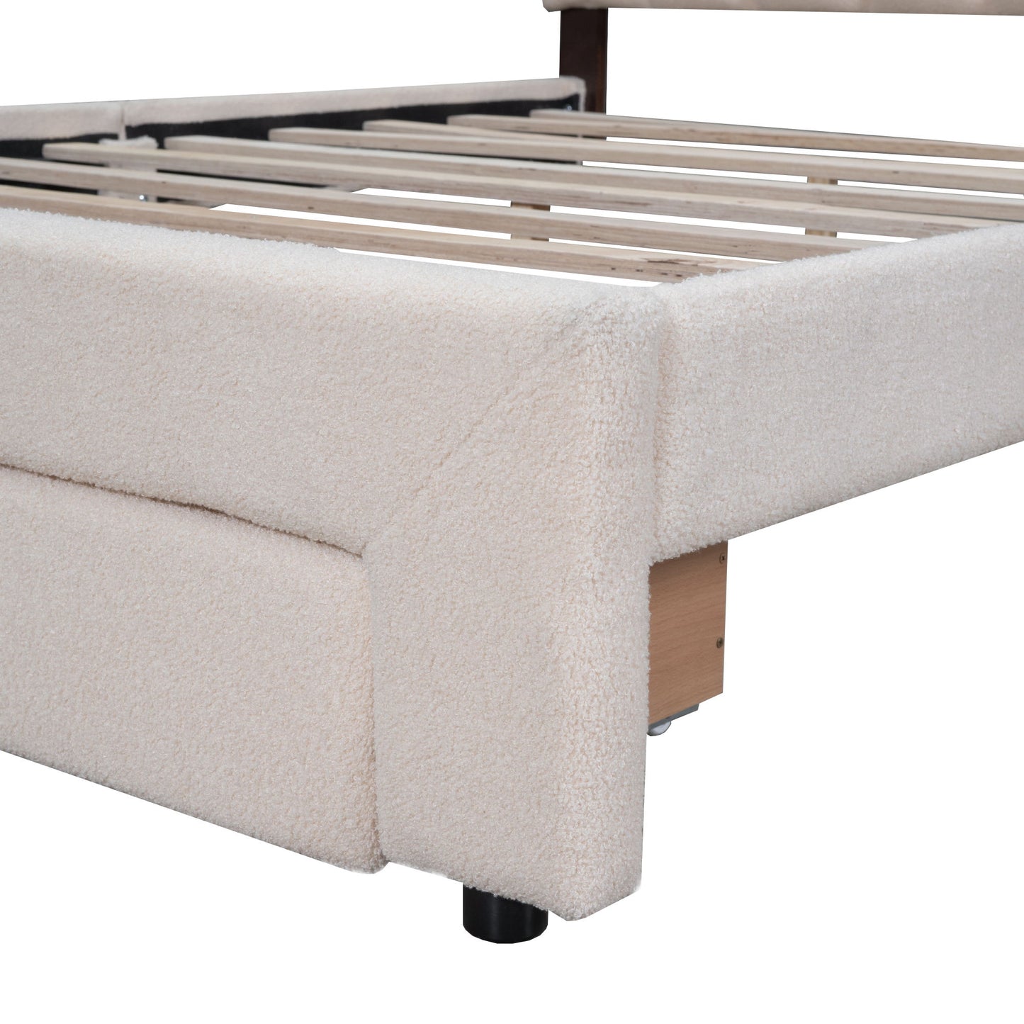 Queen Size Upholstered Platform Bed With Drawer - Beige