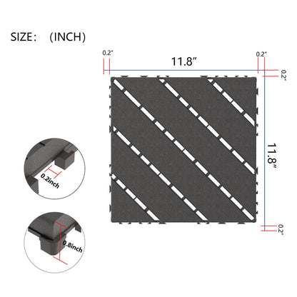 Durable Plastic Interlocking Deck Tiles, 44 Pack, Waterproof Outdoor And Indoor Use, 12" X 12" - Dark Gray