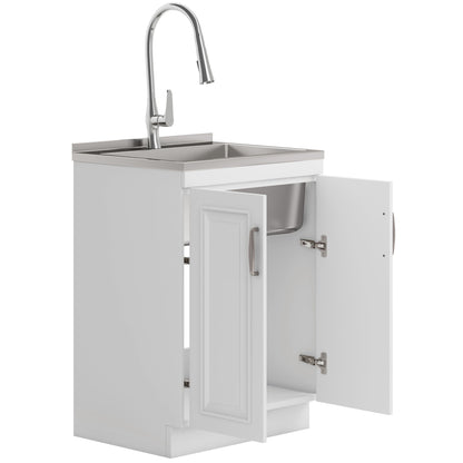 Darwin - Deluxe Laundry Cabinet With Pull-Out Faucet And Stainless Steel Sink - White