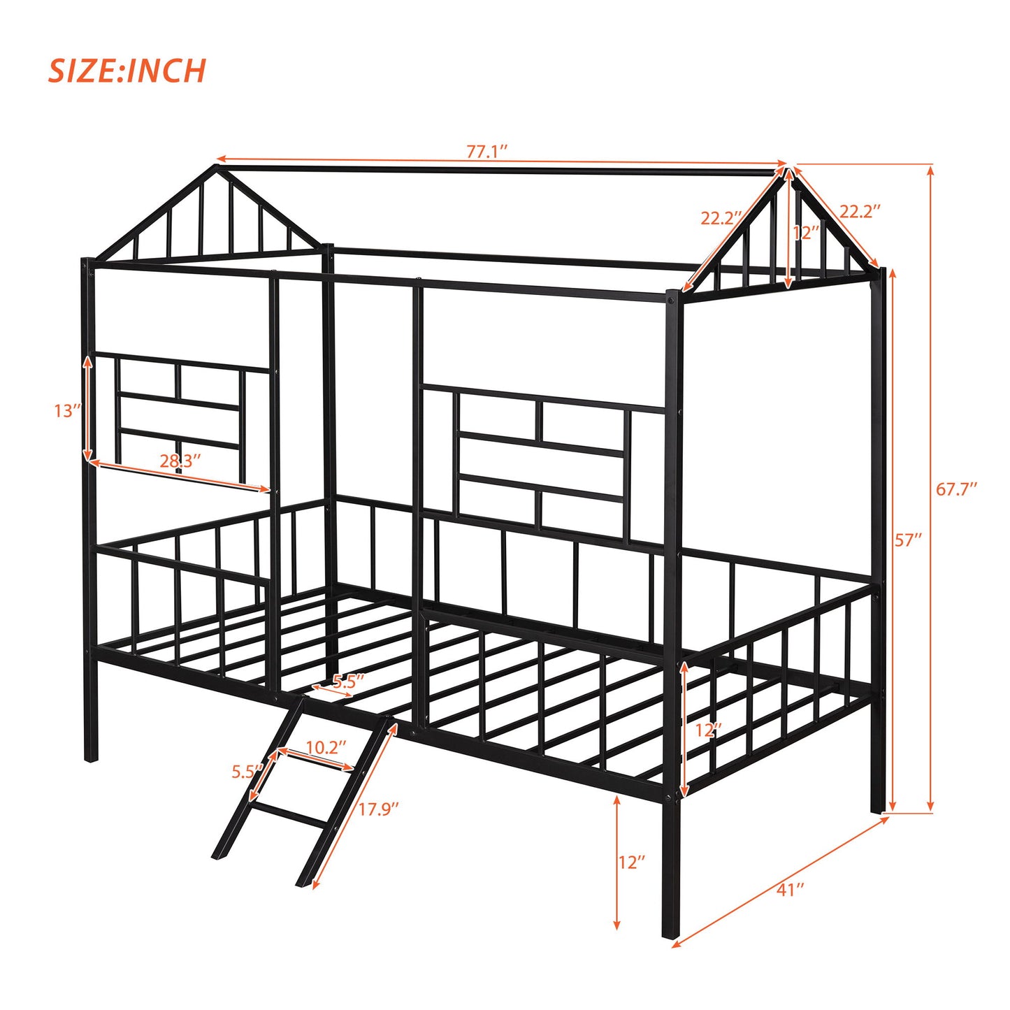 House Bed Frame Twin Size With Slatted Support No Box Spring Needed - Black