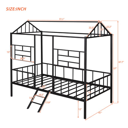 House Bed Frame Twin Size With Slatted Support No Box Spring Needed - Black