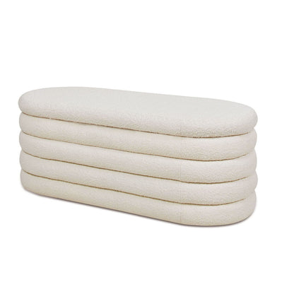 Fuji - Upholstered Oval Storage Bench - Ivory White