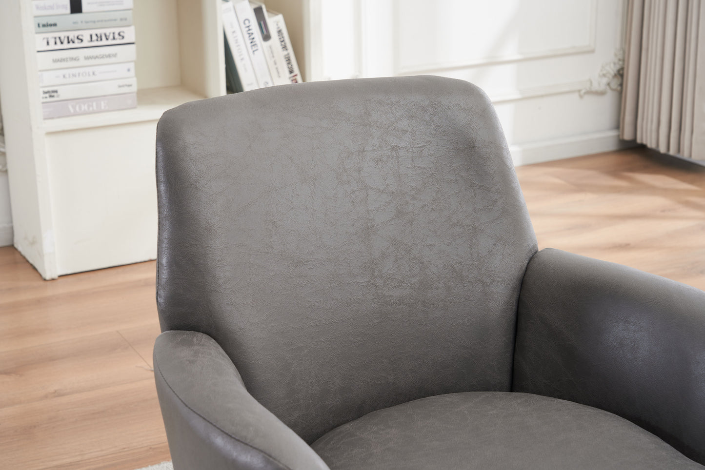 Swivel Barrel Chair, Swivel Accent Chairs Armchair For Living Room, Reading Chairs For Bedroom Comfy, Round Barrel Chairs With Gold Stainless Steel Base - Gray