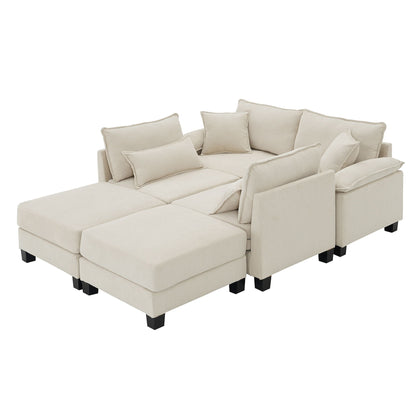 Wide Seat Modular Sectional Bed Sleeper Couch Set With Armrest Pillow 6 Seat, Free Combination Sofa With Ottomans Oversized - Beige