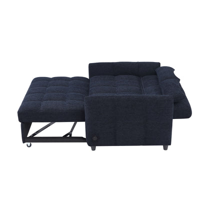 Loveseat Sofa Pull Out Sofa Bed Tufted Sleeper Sofa With An Adjustable Backrest, 3 USB Ports And 2 Lumbar Pillows For Living Room - Blue