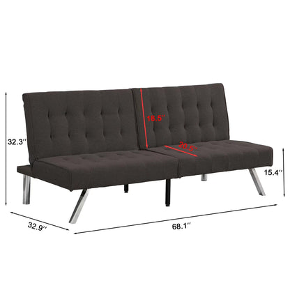 Faux Linen Wood Frame Futon Sofa Bed With Stainless Legs - Espresso