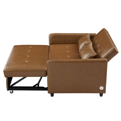 Convertible Sleeper Bed, Adjustable Oversized Armchair With 3 USB Ports For Small Space - Brown