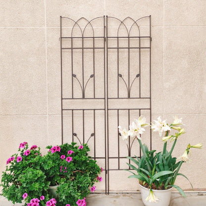 2 Pack Metal Garden Trellis Rustproof Trellis For Climbing Plants Outdoor Flower Support - Brown